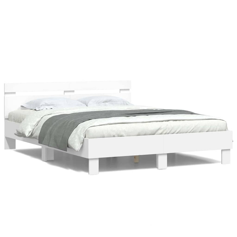 Bedframe met LED met hoofdeinde Wit 152 x 203 cm Bewerkt hout