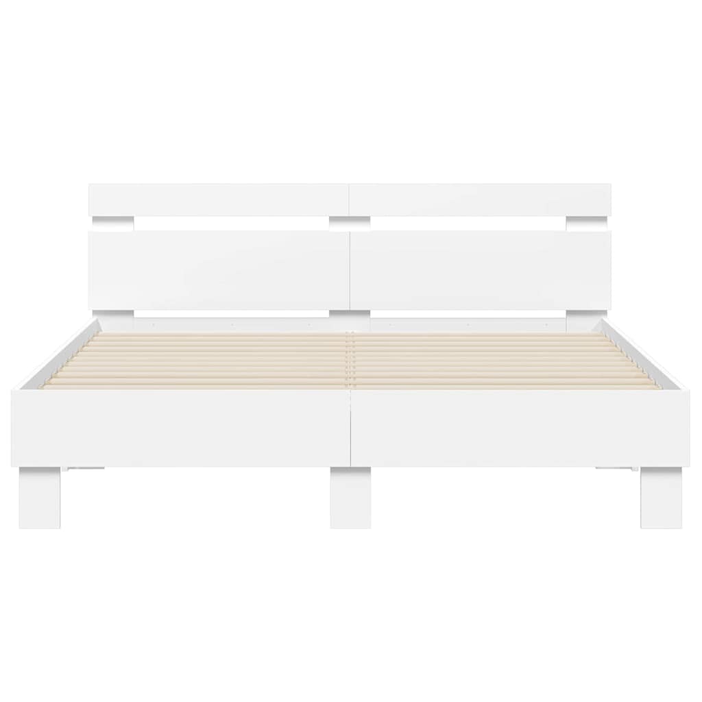 Bedframe met LED met hoofdeinde Wit 152 x 203 cm Bewerkt hout
