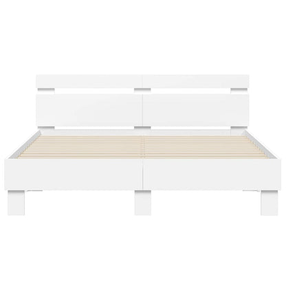 Bedframe met LED met hoofdeinde Wit 152 x 203 cm Bewerkt hout