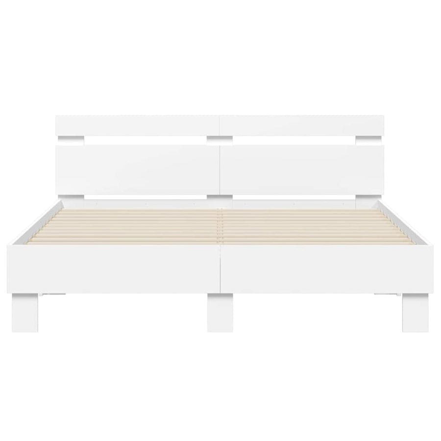 Bedframe met LED met hoofdeinde Wit 152 x 203 cm Bewerkt hout