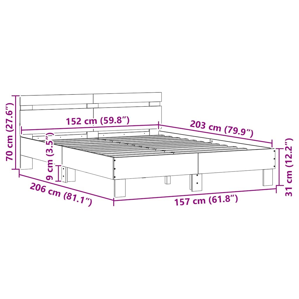 Bedframe met LED met hoofdeinde Wit 152 x 203 cm Bewerkt hout