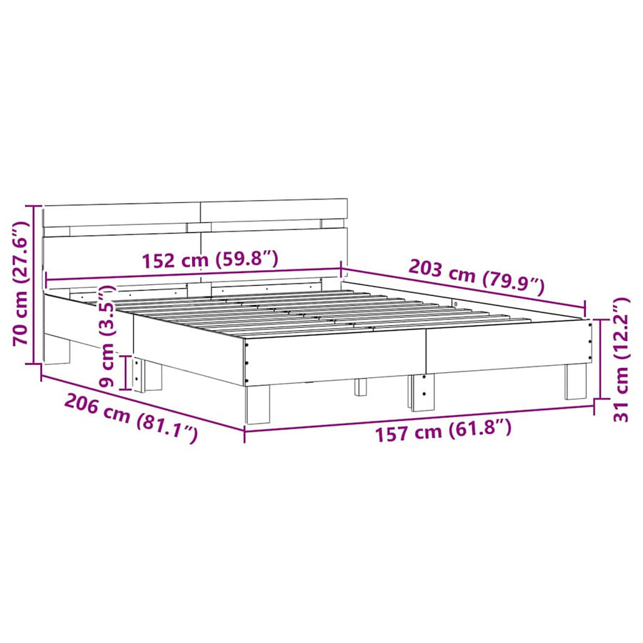 Bedframe met LED met hoofdeinde Wit 152 x 203 cm Bewerkt hout