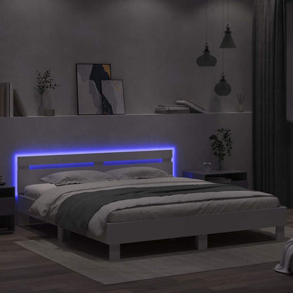Bedframe met LED met hoofdeinde Wit 193 x 203 cm Bewerkt hout