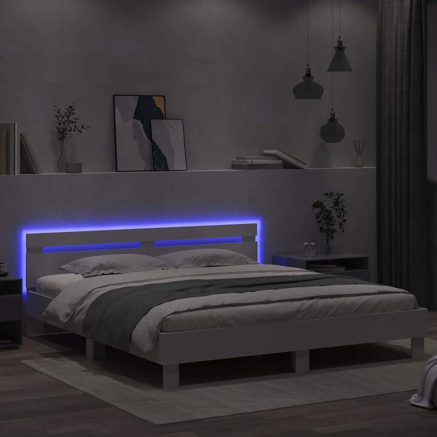 Bedframe met LED met hoofdeinde Wit 193 x 203 cm Bewerkt hout
