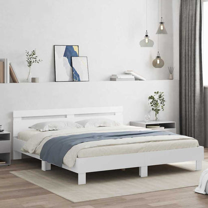 Bedframe met LED met hoofdeinde Wit 193 x 203 cm Bewerkt hout