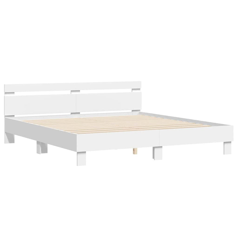 Bedframe met LED met hoofdeinde Wit 193 x 203 cm Bewerkt hout