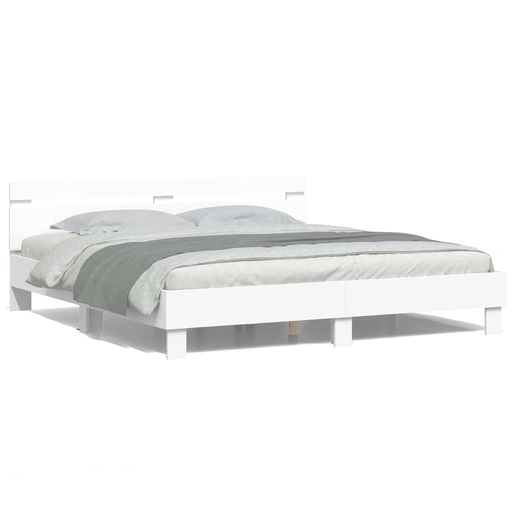 Bedframe met LED met hoofdeinde Wit 193 x 203 cm Bewerkt hout