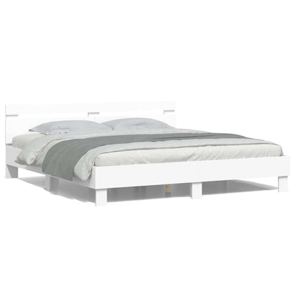 Bedframe met LED met hoofdeinde Wit 193 x 203 cm Bewerkt hout