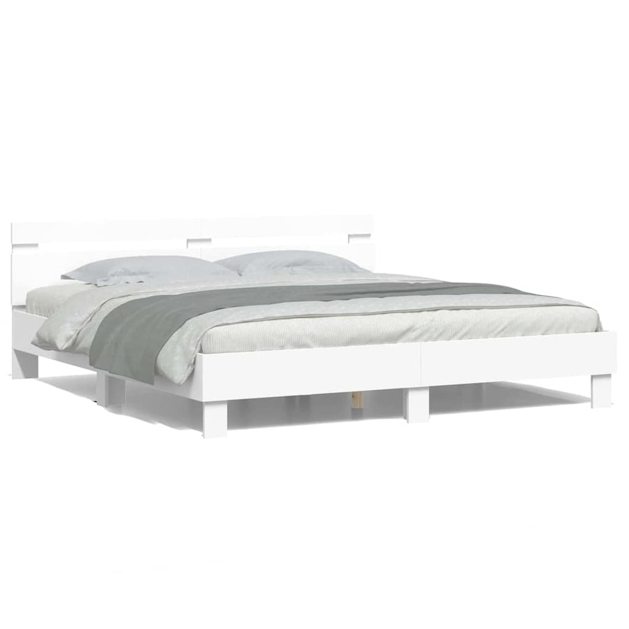Bedframe met LED met hoofdeinde Wit 193 x 203 cm Bewerkt hout