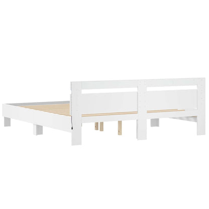 Bedframe met LED met hoofdeinde Wit 193 x 203 cm Bewerkt hout