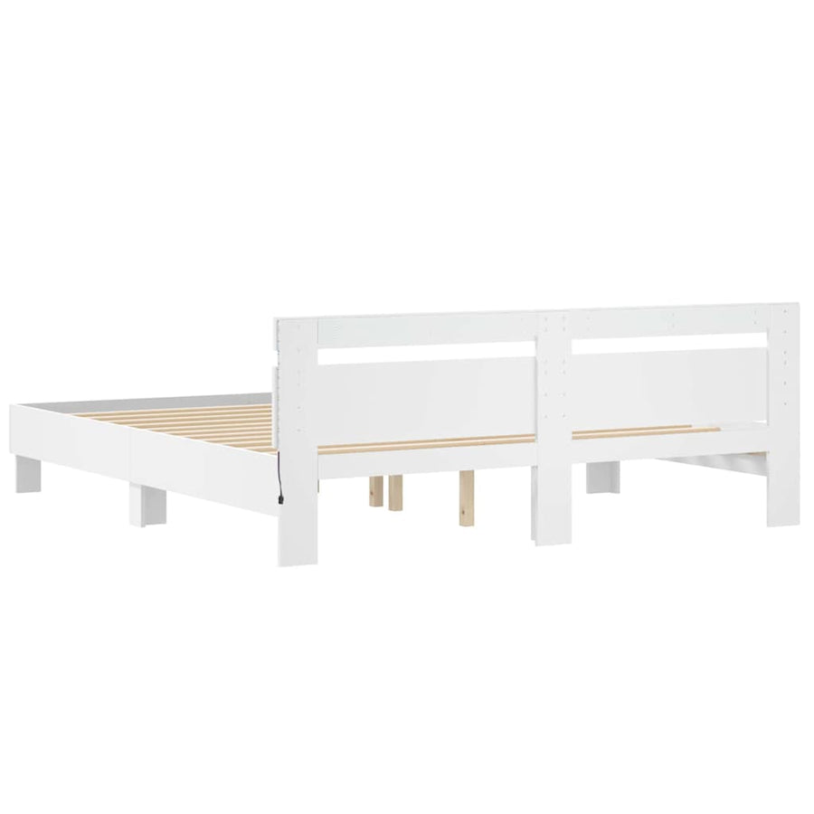 Bedframe met LED met hoofdeinde Wit 193 x 203 cm Bewerkt hout
