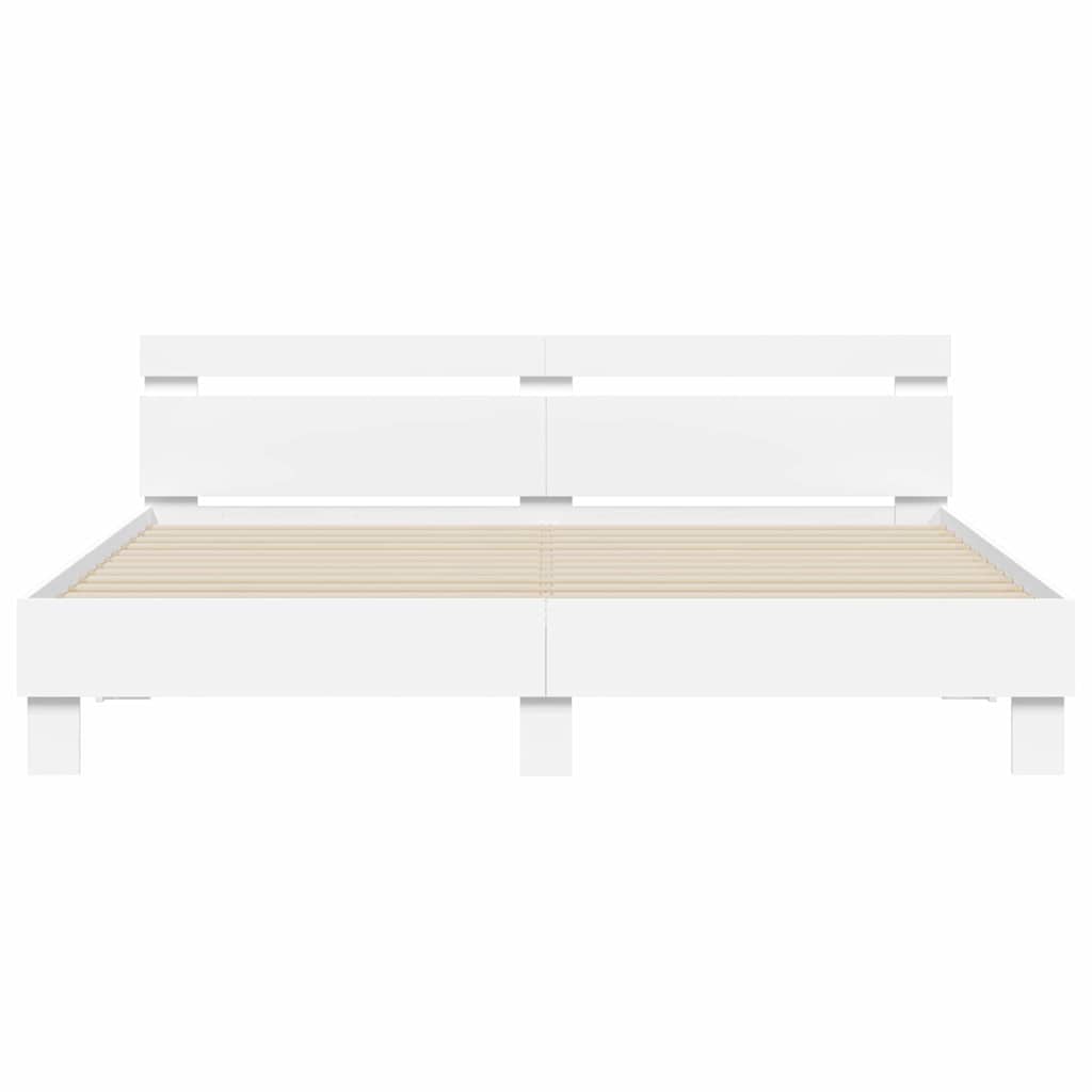 Bedframe met LED met hoofdeinde Wit 193 x 203 cm Bewerkt hout