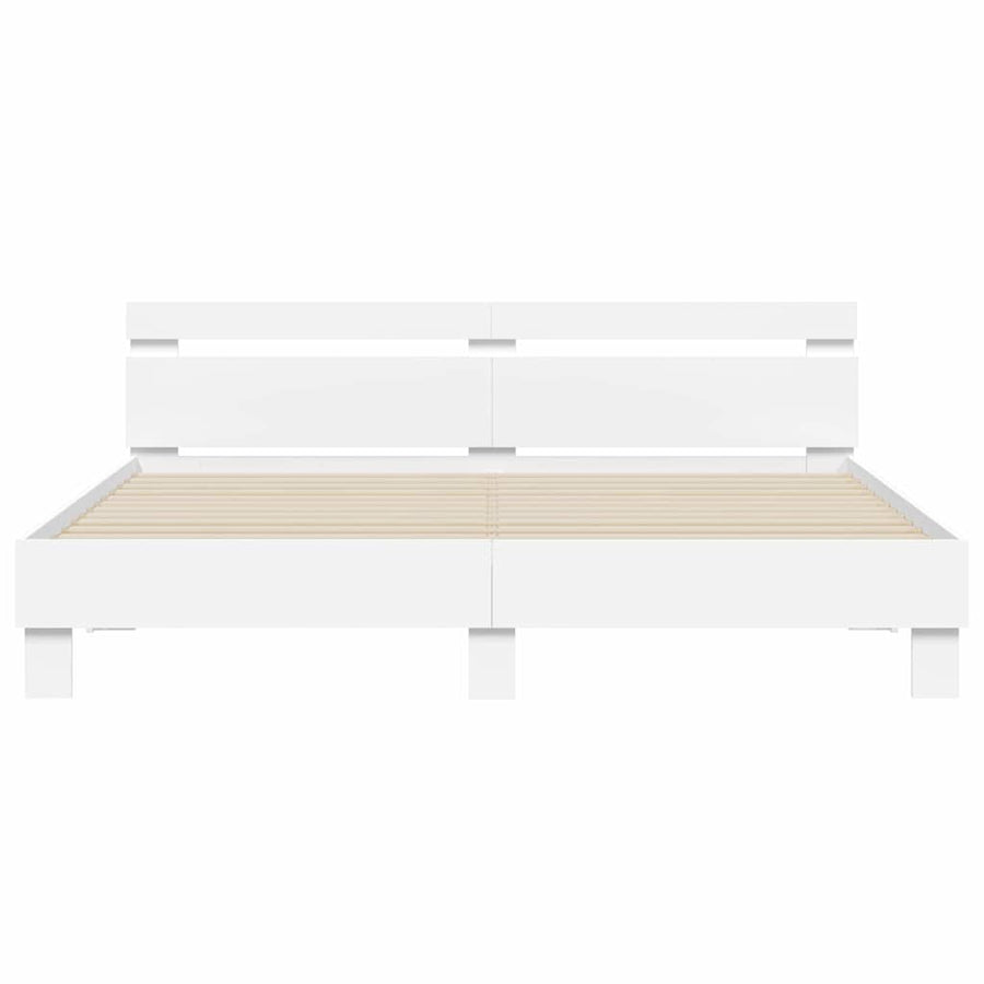 Bedframe met LED met hoofdeinde Wit 193 x 203 cm Bewerkt hout