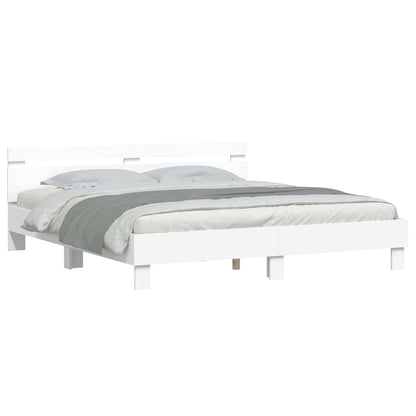 Bedframe met LED met hoofdeinde Wit 193 x 203 cm Bewerkt hout