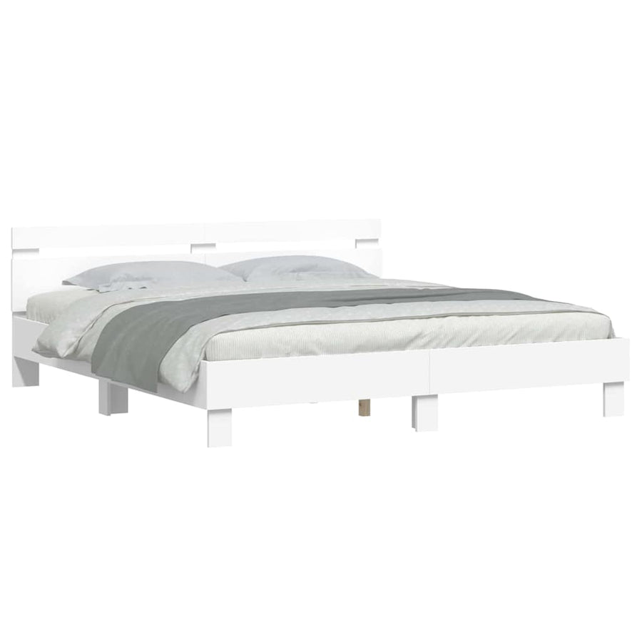 Bedframe met LED met hoofdeinde Wit 193 x 203 cm Bewerkt hout