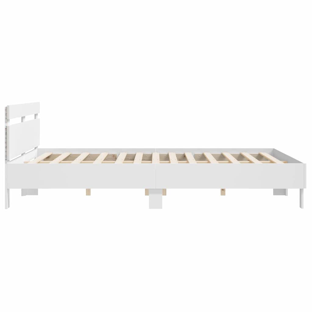 Bedframe met LED met hoofdeinde Wit 193 x 203 cm Bewerkt hout