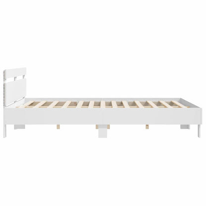 Bedframe met LED met hoofdeinde Wit 193 x 203 cm Bewerkt hout