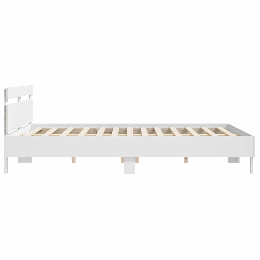 Bedframe met LED met hoofdeinde Wit 193 x 203 cm Bewerkt hout