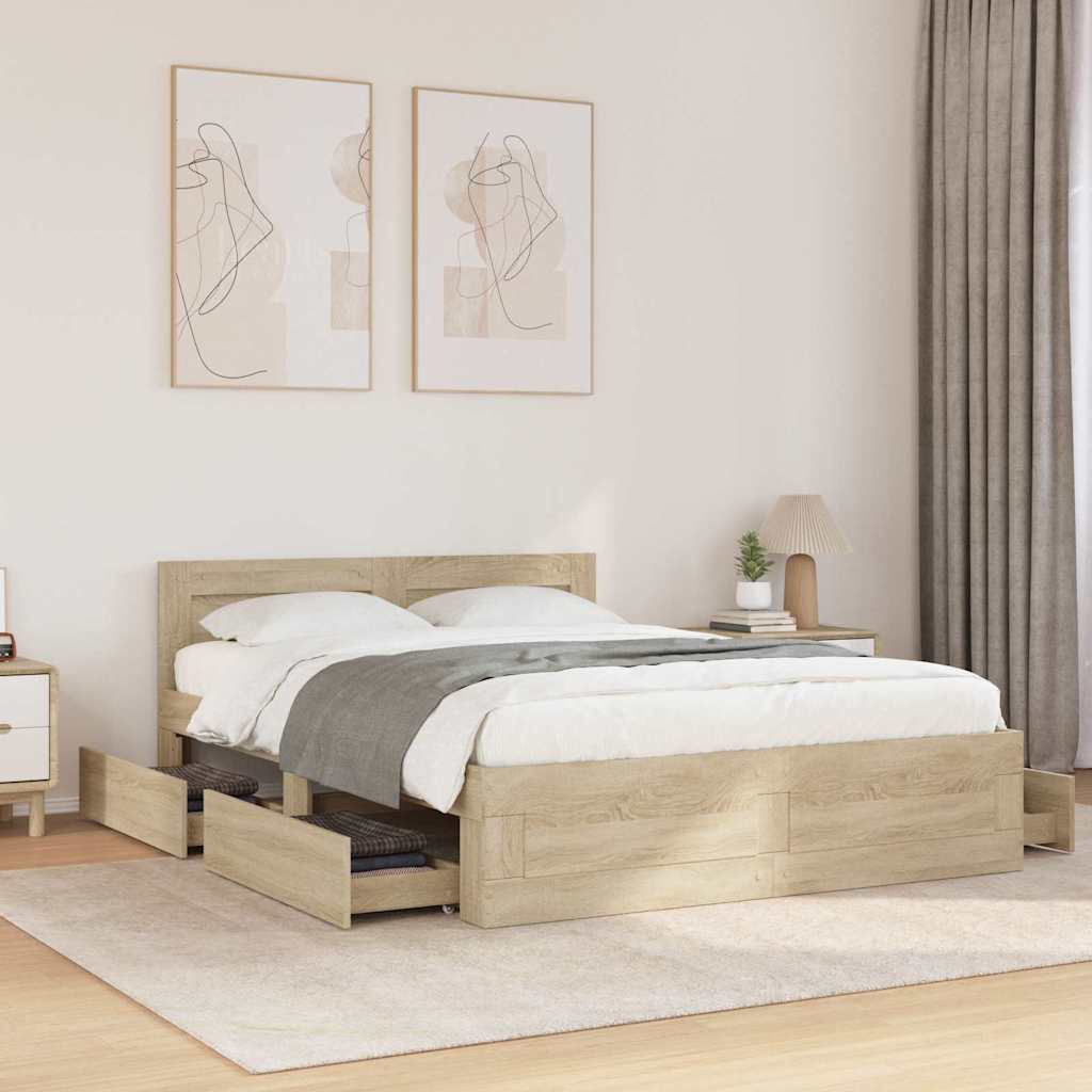 Bedframe met hoofdeinde 2 pcs Sonoma 137 x 188 cm Bewerkt hout