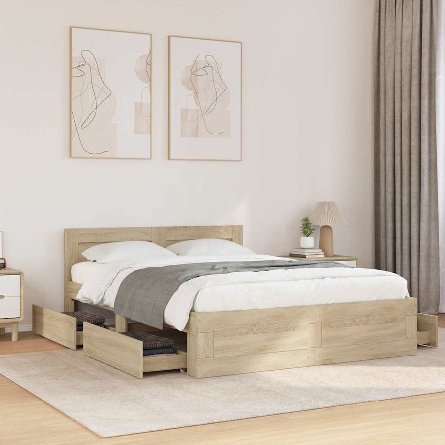 Bedframe met hoofdeinde 2 pcs Sonoma 137 x 188 cm Bewerkt hout