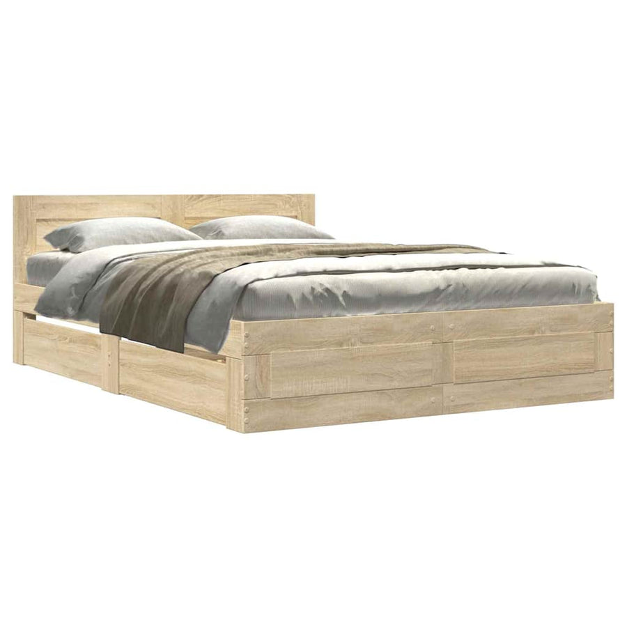 Bedframe met hoofdeinde 2 pcs Sonoma 137 x 188 cm Bewerkt hout