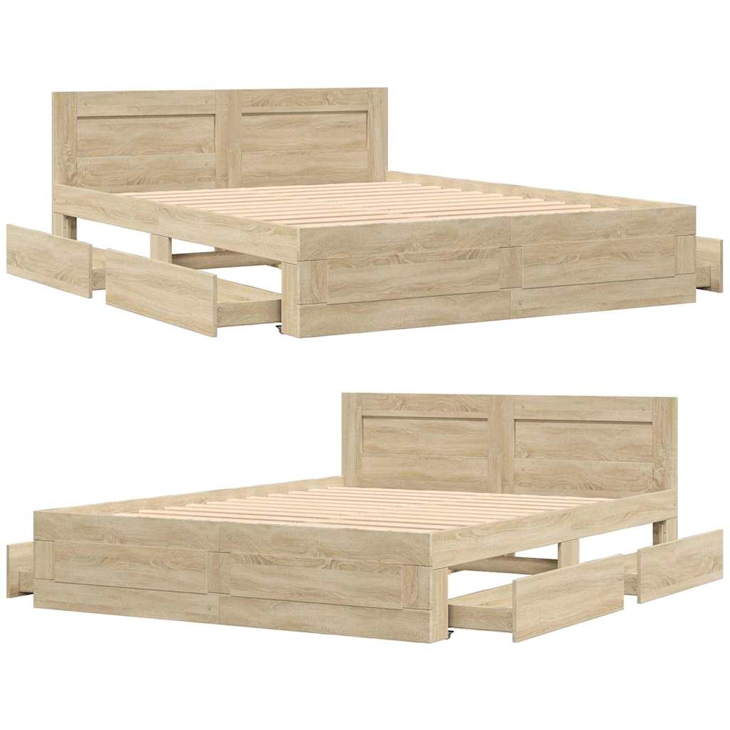 Bedframe met hoofdeinde 2 pcs Sonoma 153 x 203 cm Bewerkt hout