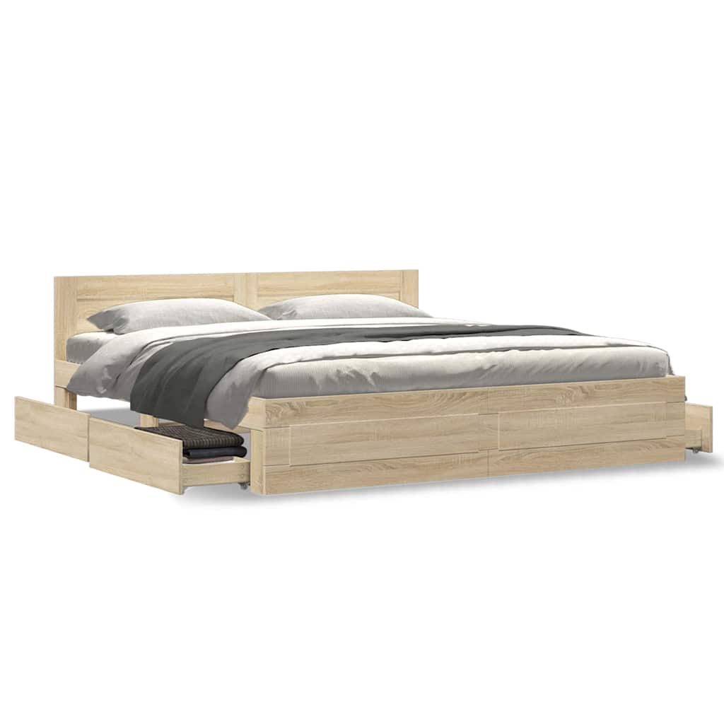 Bedframe met hoofdeinde 2 pcs Sonoma 193 x 203 cm Bewerkt hout