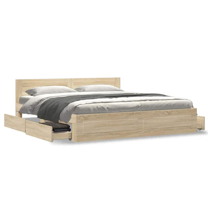 Bedframe met hoofdeinde 2 pcs Sonoma 193 x 203 cm Bewerkt hout
