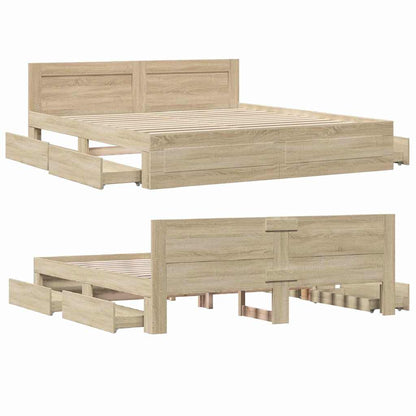 Bedframe met hoofdeinde 2 pcs Sonoma 193 x 203 cm Bewerkt hout