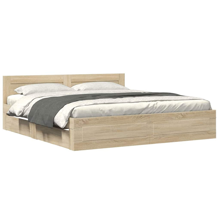 Bedframe met hoofdeinde 2 pcs Sonoma 193 x 203 cm Bewerkt hout