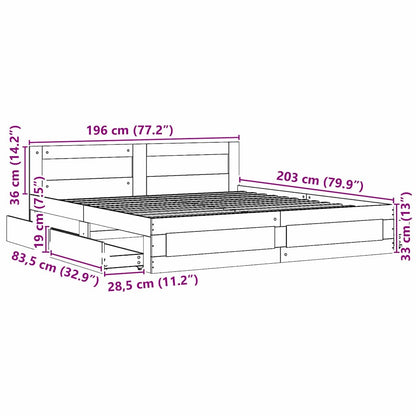 Bedframe met hoofdeinde 2 pcs Sonoma 193 x 203 cm Bewerkt hout