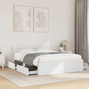 Bedframe 137x188 cm wit bewerkt hout met hoofdeinde