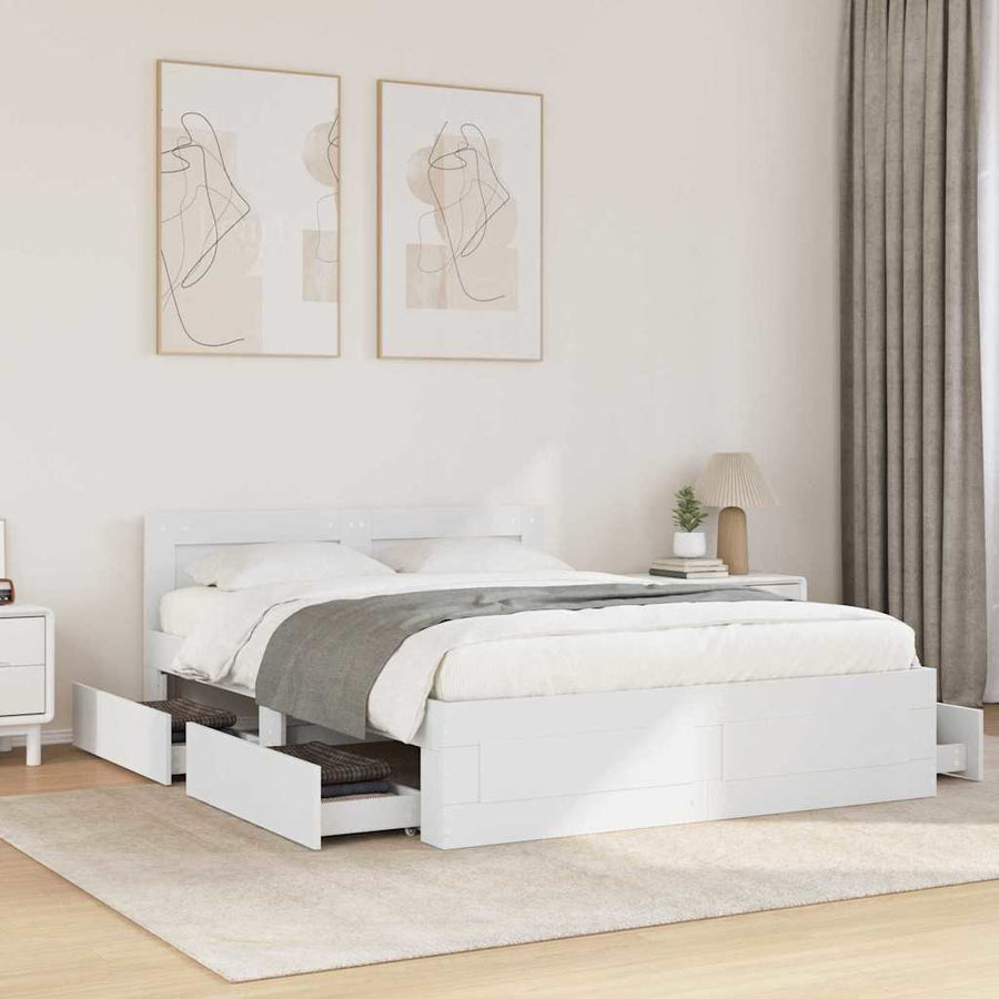 Bedframe met hoofdeinde 2 pcs Wit 137 x 188 cm Bewerkt hout