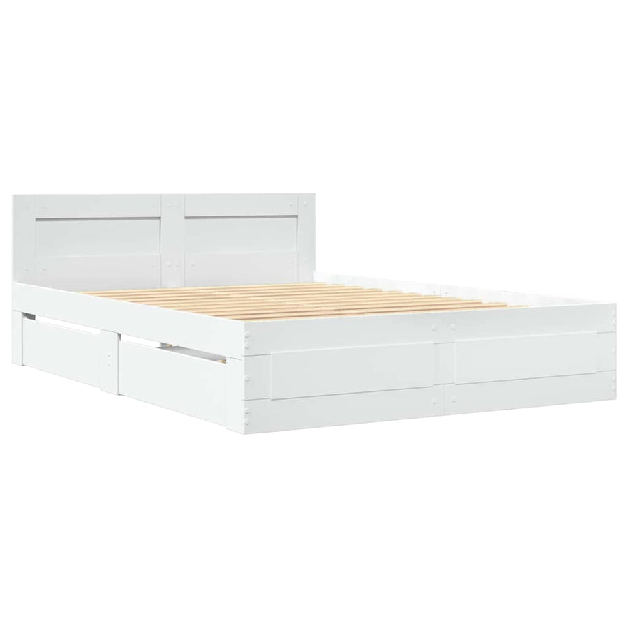Bedframe met hoofdeinde 2 pcs Wit 137 x 188 cm Bewerkt hout