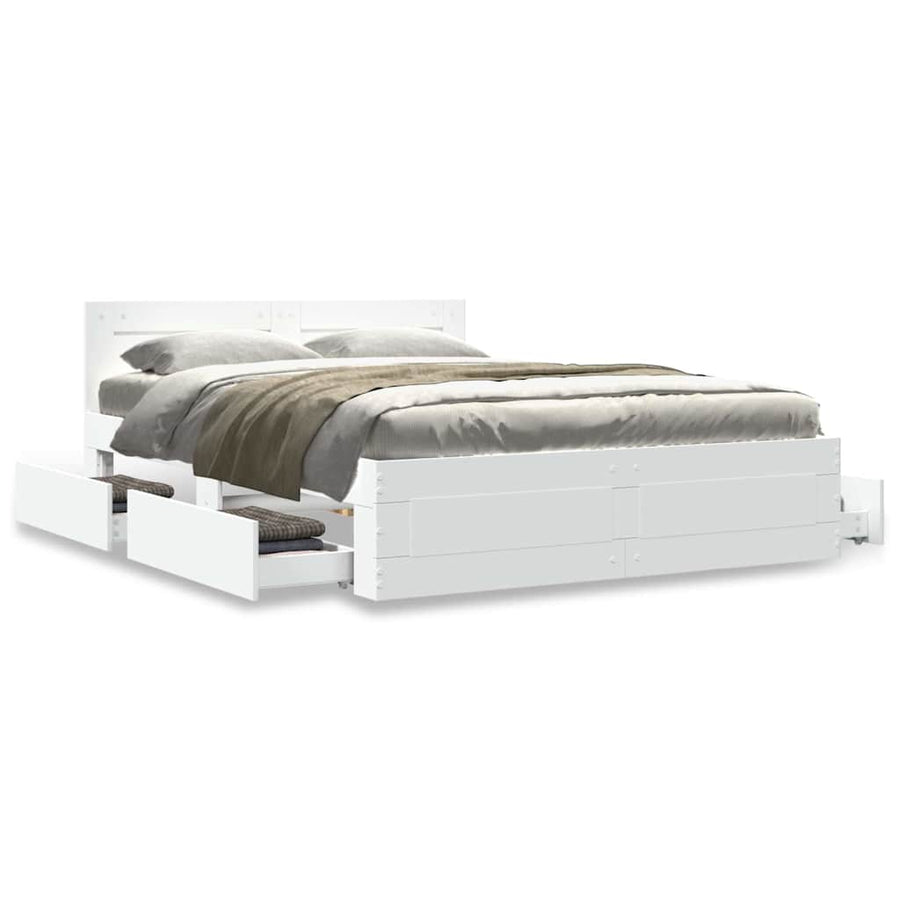 Bedframe met hoofdeinde 2 pcs Wit 137 x 188 cm Bewerkt hout
