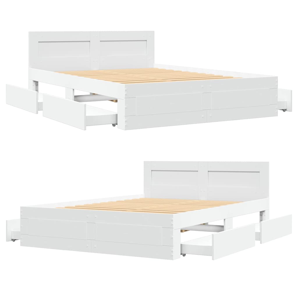 Bedframe met hoofdeinde 2 pcs Wit 137 x 188 cm Bewerkt hout