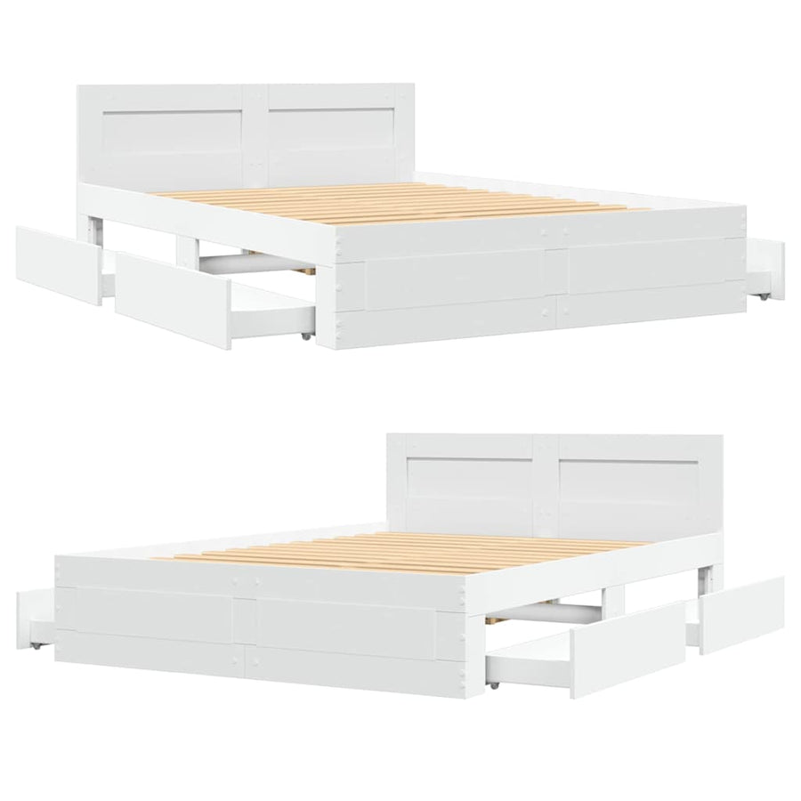 Bedframe met hoofdeinde 2 pcs Wit 137 x 188 cm Bewerkt hout