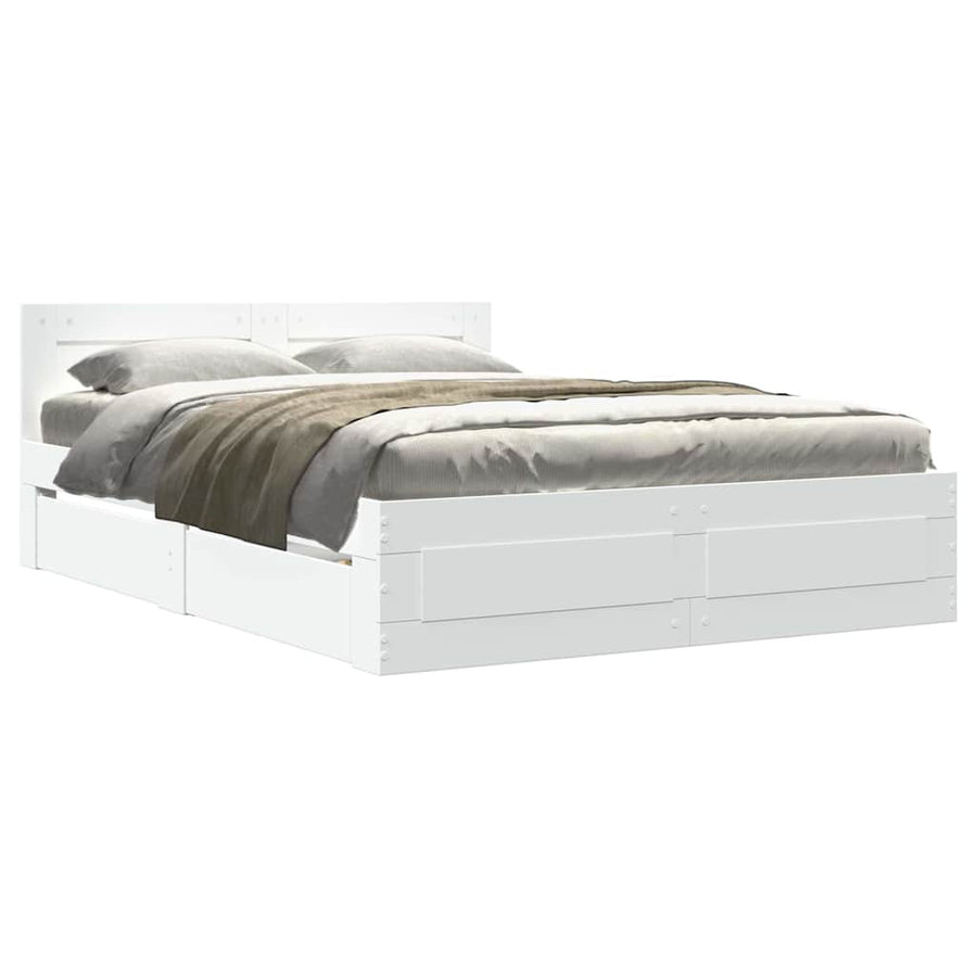 Bedframe met hoofdeinde 2 pcs Wit 137 x 188 cm Bewerkt hout