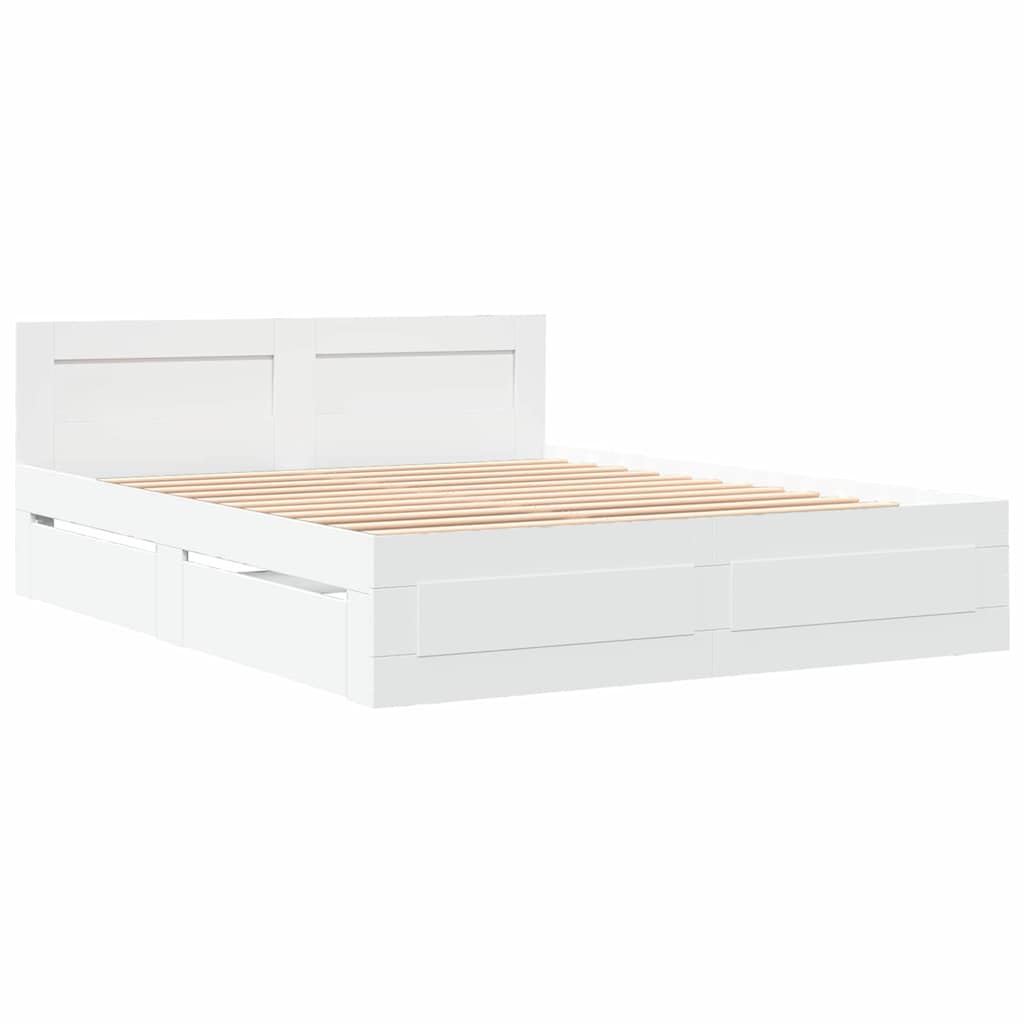 Bedframe met hoofdeinde 2 pcs Wit 150 x 200 cm Bewerkt hout