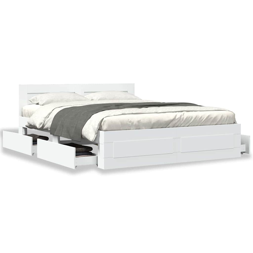 Bedframe met hoofdeinde 2 pcs Wit 150 x 200 cm Bewerkt hout
