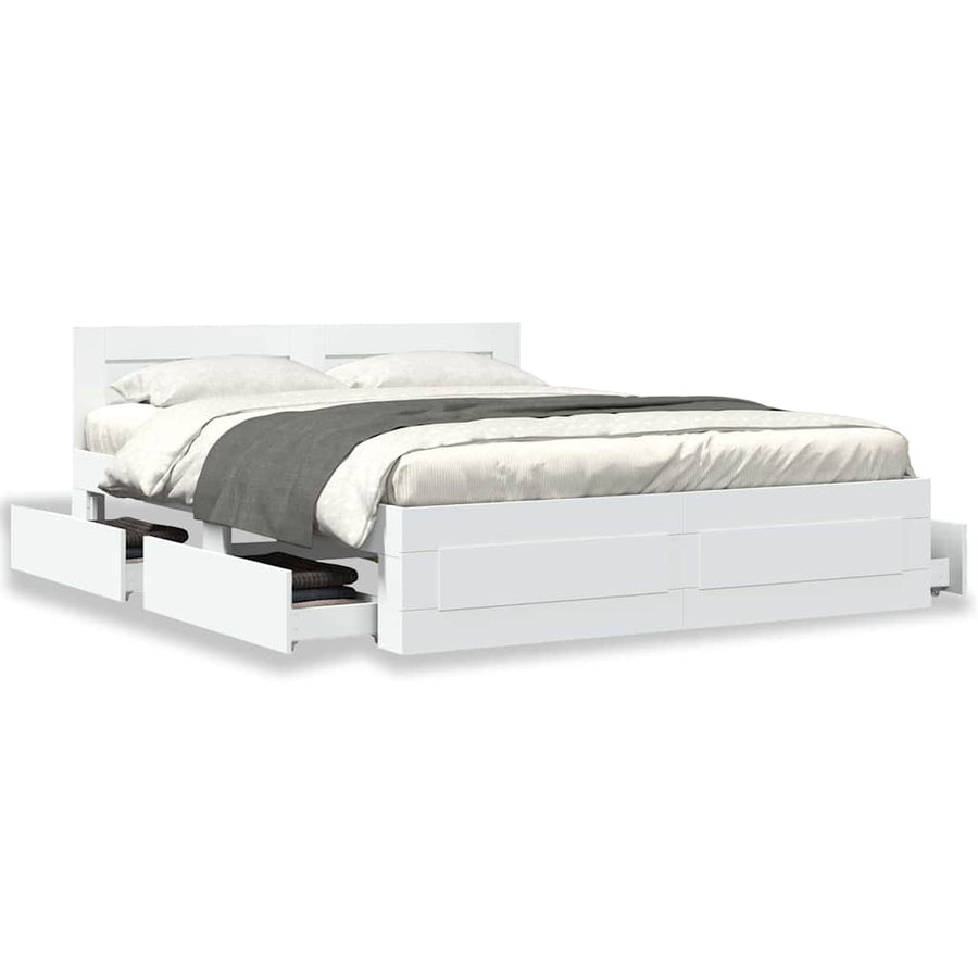 Bedframe met hoofdeinde 2 pcs Wit 150 x 200 cm Bewerkt hout