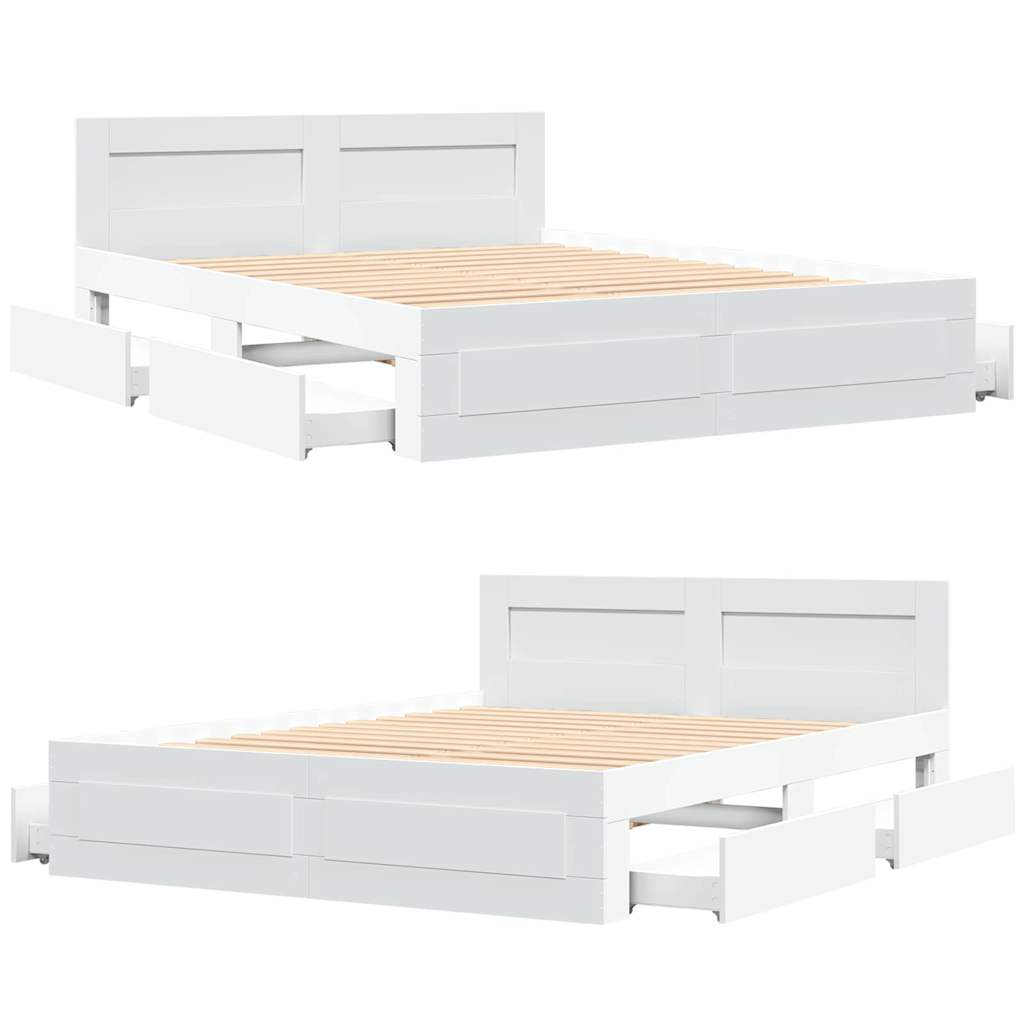 Bedframe met hoofdeinde 2 pcs Wit 150 x 200 cm Bewerkt hout