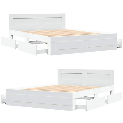 Bedframe met hoofdeinde 2 pcs Wit 150 x 200 cm Bewerkt hout