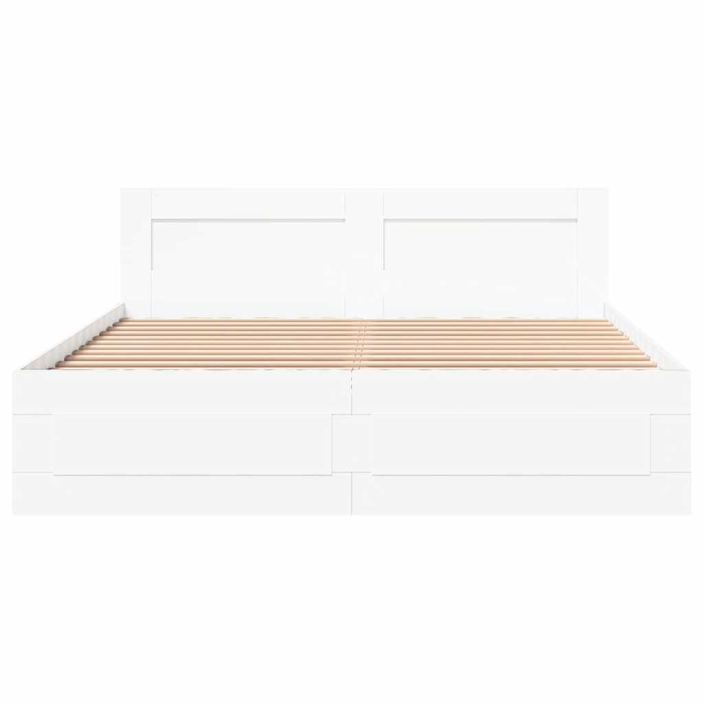 Bedframe met hoofdeinde 2 pcs Wit 150 x 200 cm Bewerkt hout