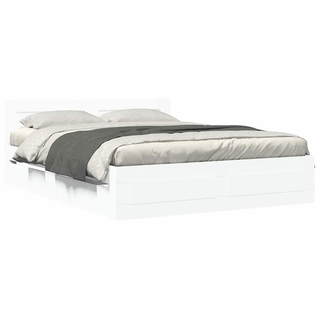 Bedframe met hoofdeinde 2 pcs Wit 150 x 200 cm Bewerkt hout