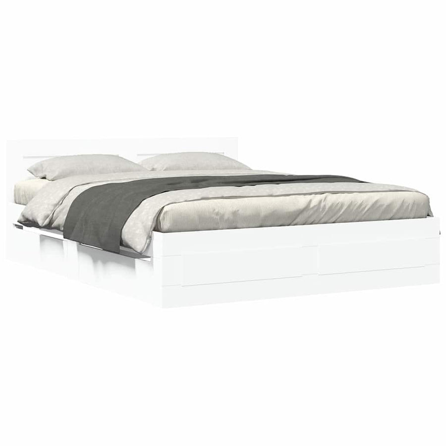 Bedframe met hoofdeinde 2 pcs Wit 150 x 200 cm Bewerkt hout