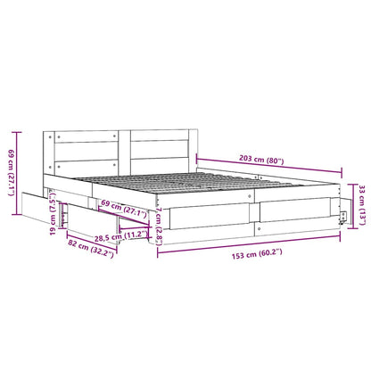 Bedframe met hoofdeinde 2 pcs Wit 150 x 200 cm Bewerkt hout