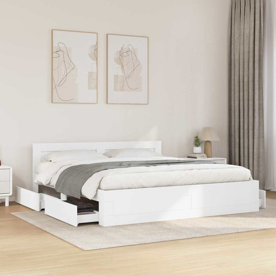 Bedframe met hoofdeinde 2 pcs Wit 193 x 203 cm Bewerkt hout