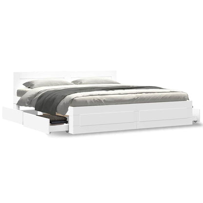 Bedframe met hoofdeinde 2 pcs Wit 193 x 203 cm Bewerkt hout
