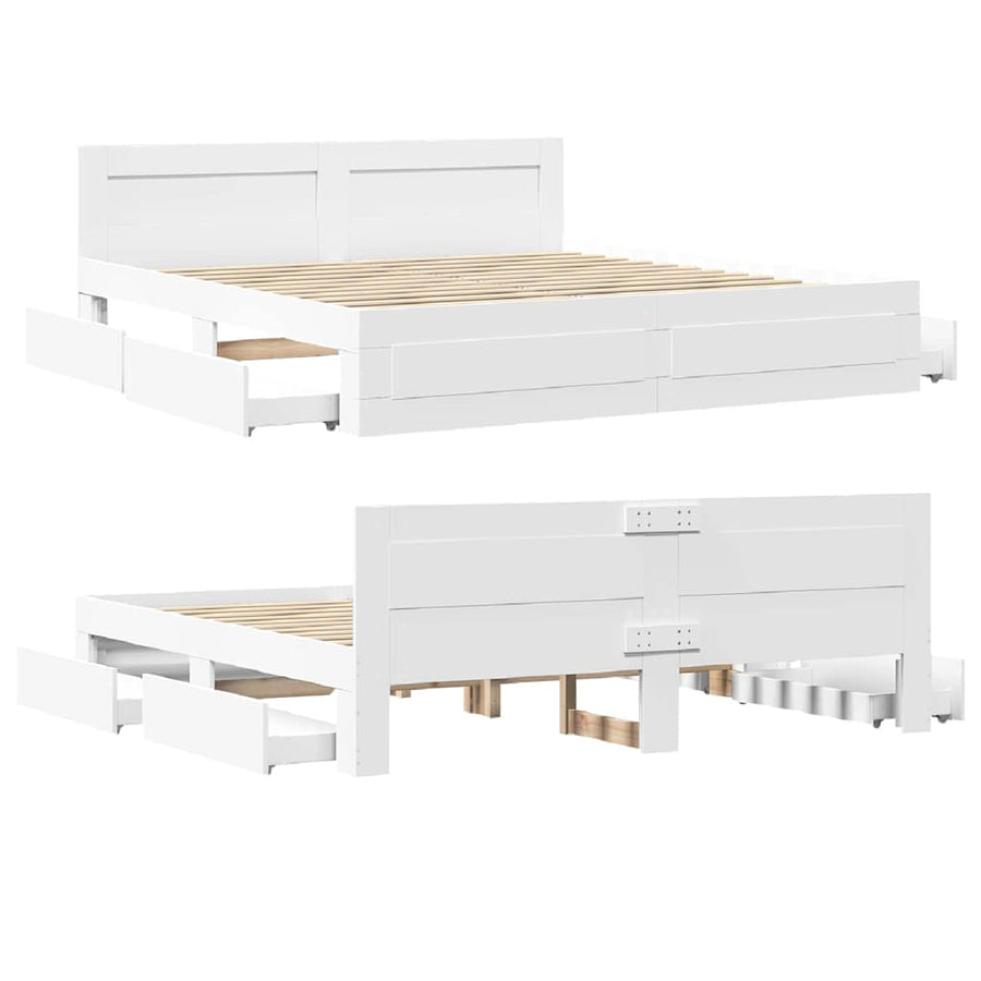Bedframe met hoofdeinde 2 pcs Wit 193 x 203 cm Bewerkt hout